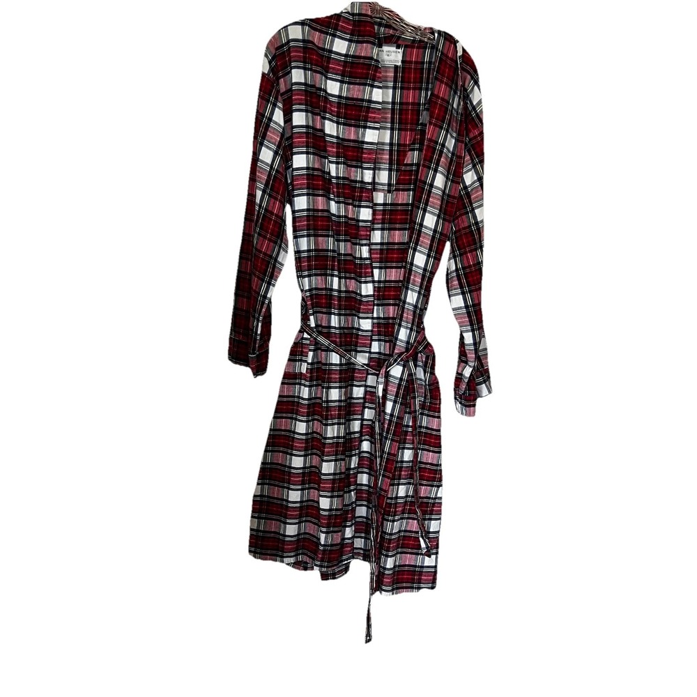 Van Heusen 90's Vintage Plaid Cotton Flannel Gown Red‎ Robe XL Eclectic Grandpa